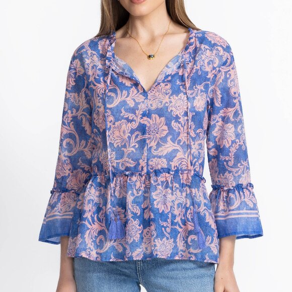 NWT Johnny Was Florentina Floral Ruffle Lake Blouse XL